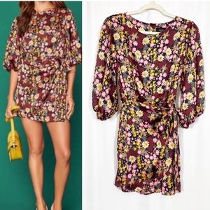 Vici Lainie Floral Faux Wrap Tie Waist Satin Mini Dress